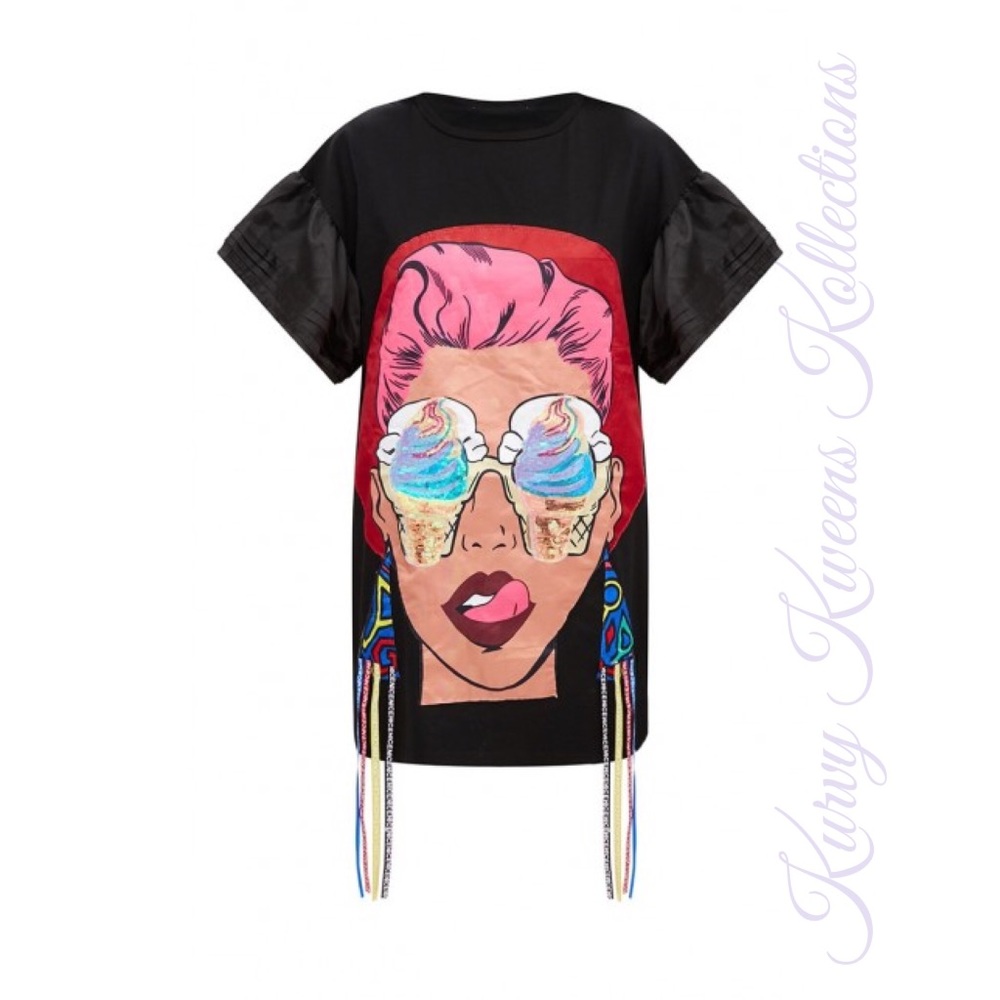 Oversized 3-D T-Shirt Mini Dress-BLK - Picture 5 of 7